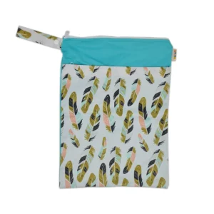 Waterproof Double Zip Wet Bag Light Colourful Feathers 30x40cm