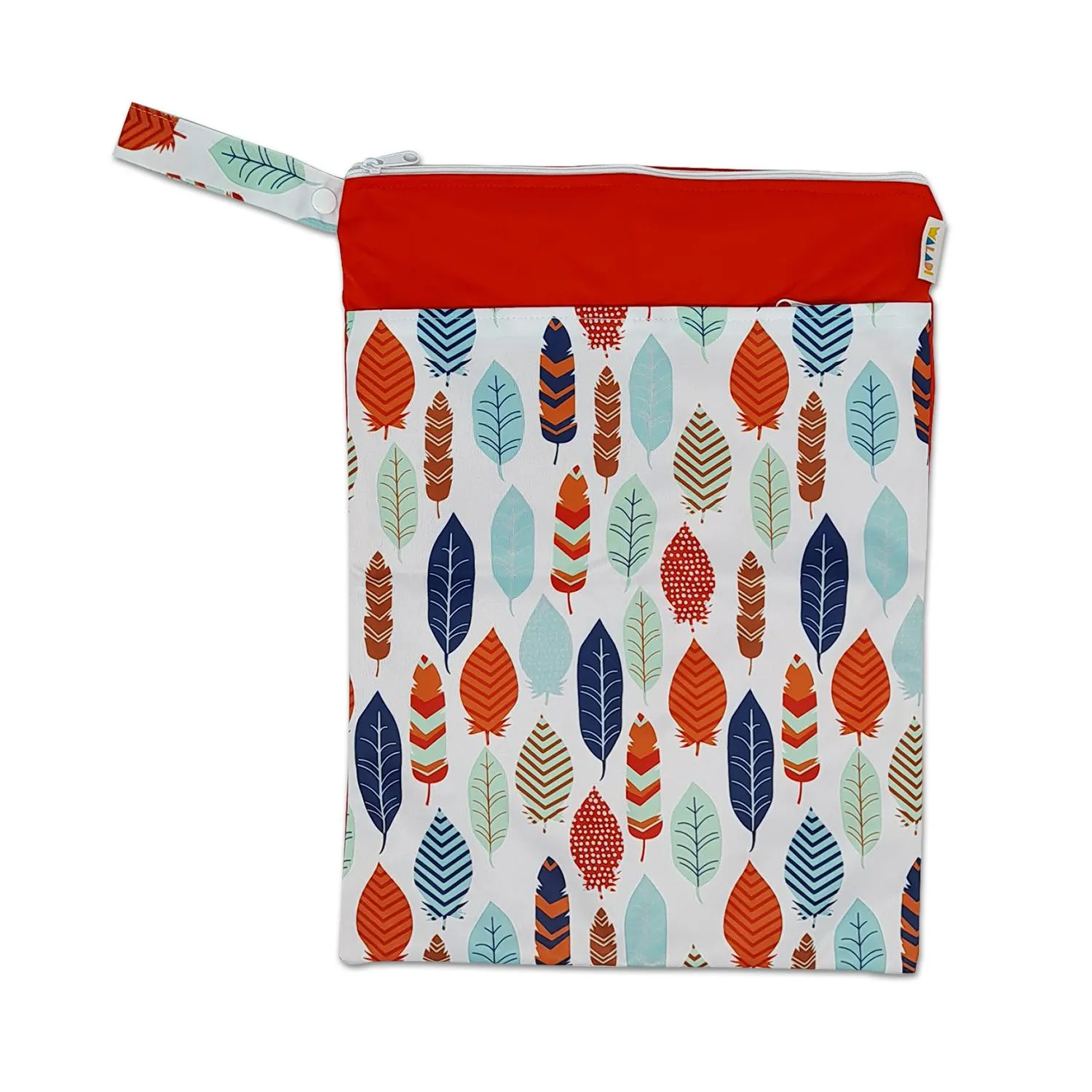 Waterproof Double Zip Wet Bag Red & Colourful Feathers 30x40cm