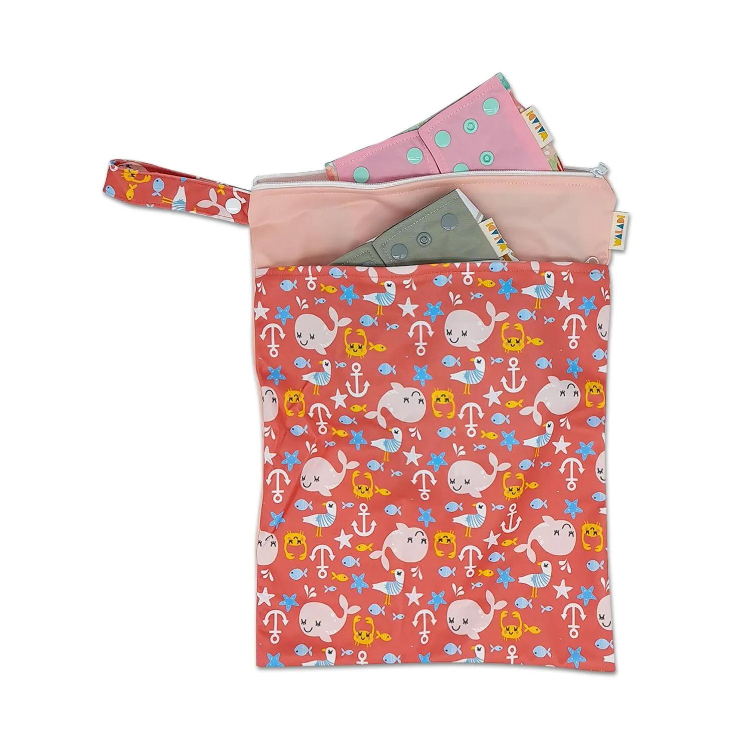 Waterproof Double Zip Wet Bag Pink Whales 30x40cm - Medium - Image 3