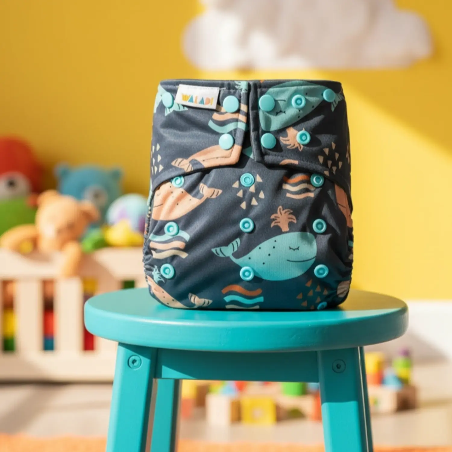 Ocean Dreams Bamboo Charcoal Cloth Nappy Cute Whales